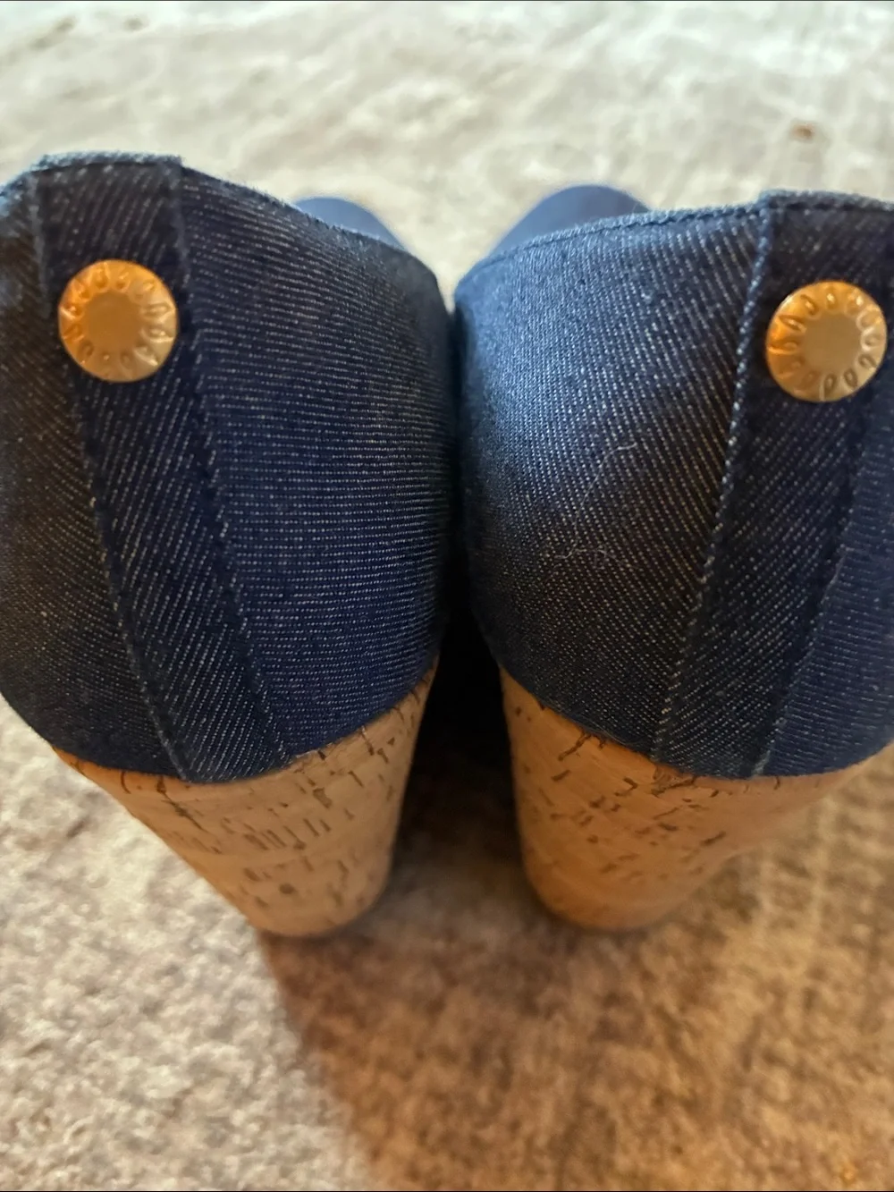 Bass Denim Cork Wedge Pumps in Navy